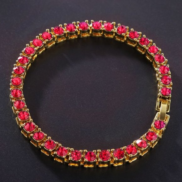Women Gold Tennis Bracelet Red CZ 8in - NEW - Picture 3 of 3